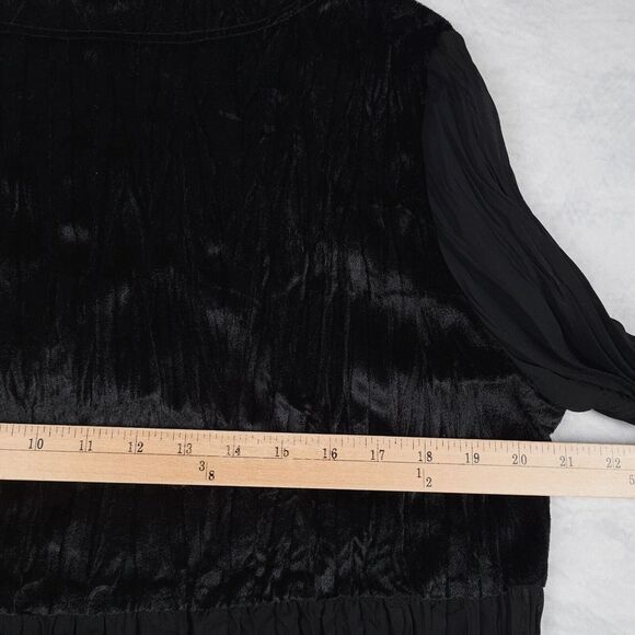 Vintage Velvet Sheer Top Womens Large Black Lace V Neck Dark Fairy Whimsy Goth - Picture 13 of 16